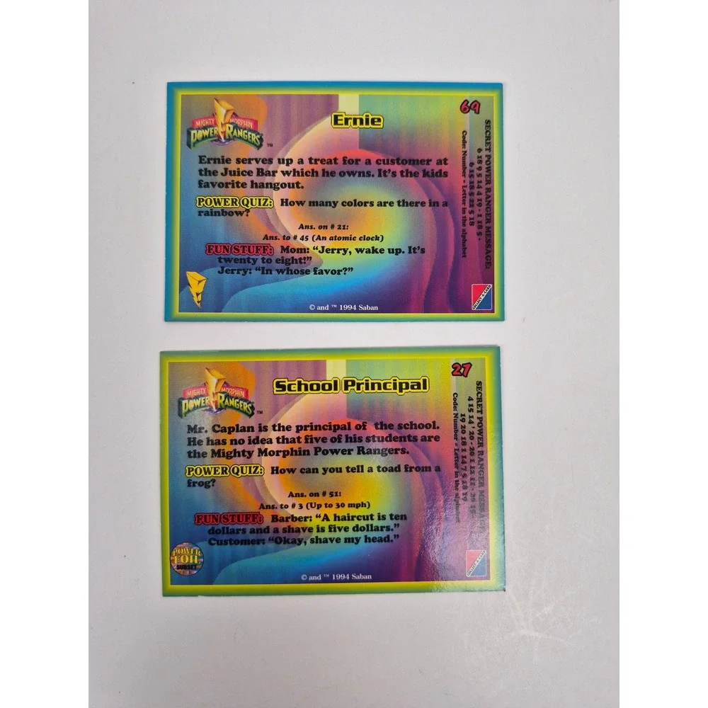 1994 Mighty Morphin Power Rangers Ernie & Mr Caplan Cards Collect-A-Card